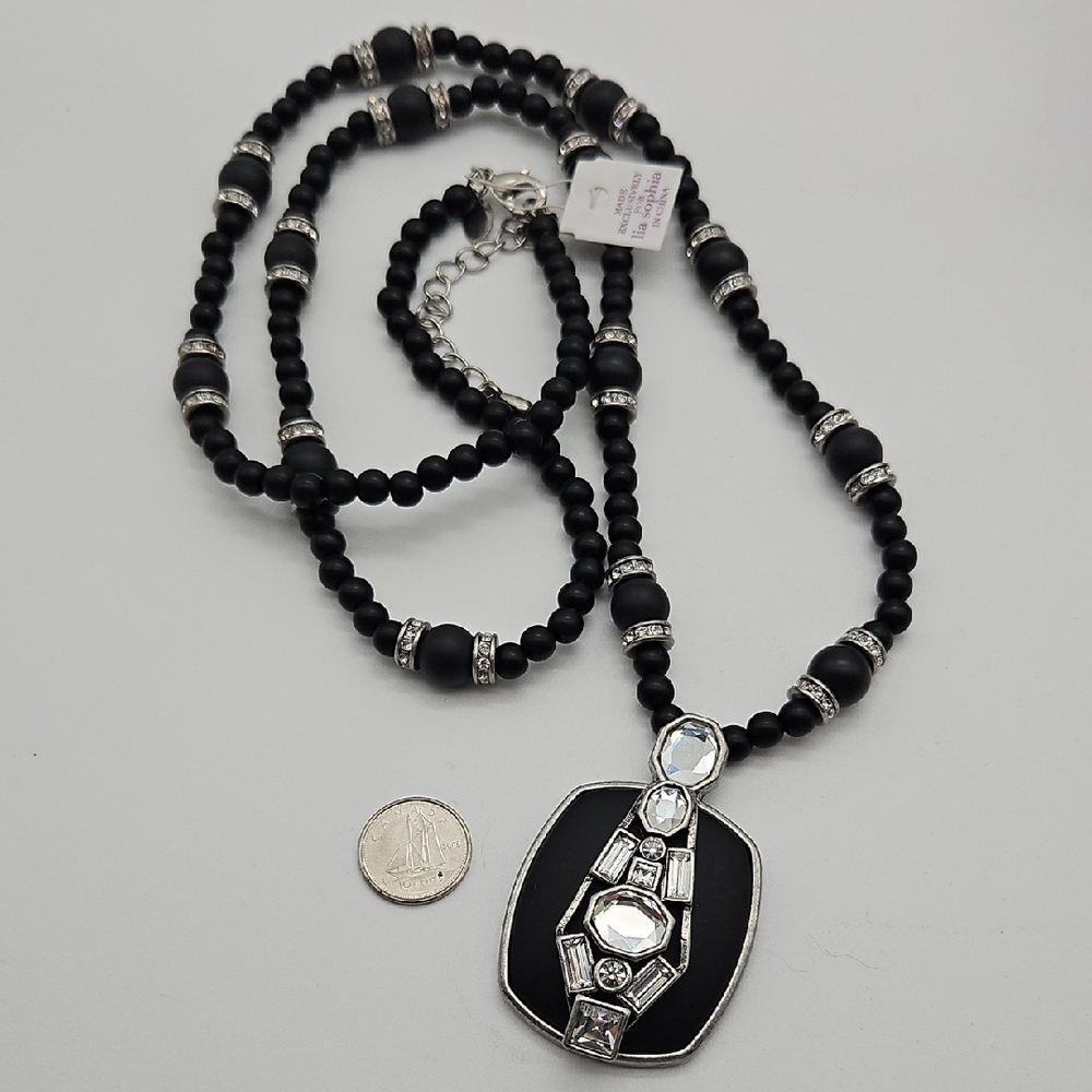 Lia Sophia Black Beaded "Civic" Necklace with Pendant. New with tags, 36-39"